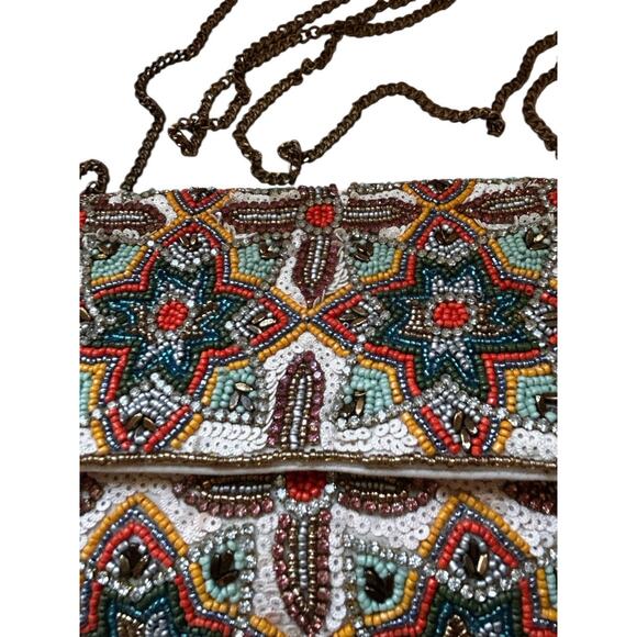 Antik Kraft Bohemian Southwest Beaded Fringe Clutch Handbag Purse With Chain - Picture 2 of 7